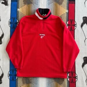 Vintage 90s Detroit Red Wings 1/4 Zip Fleece Pullover Size Large Embroidered NHL